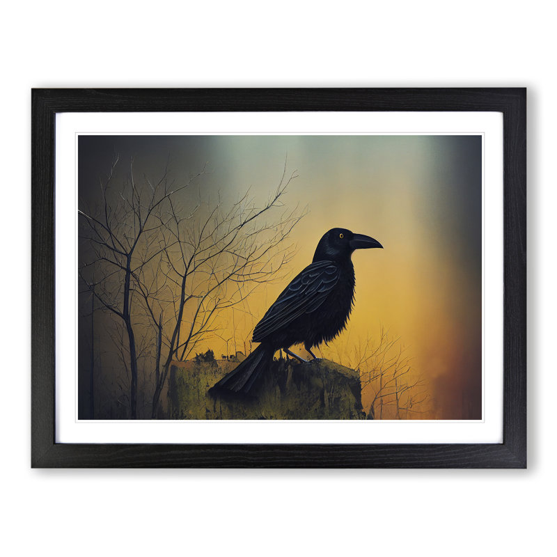 An Artsy Crow Bird - Framed Print, 25cm H x 34cm W x 2cm D, Black