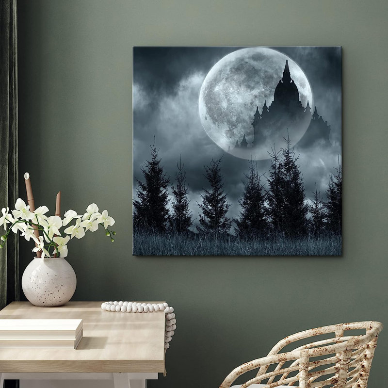 «Mystic Fantasy Duotone Full Moon Dark Forest Trees», reproduction sur toile, H 12 po x l 12 po x P 1,5 po