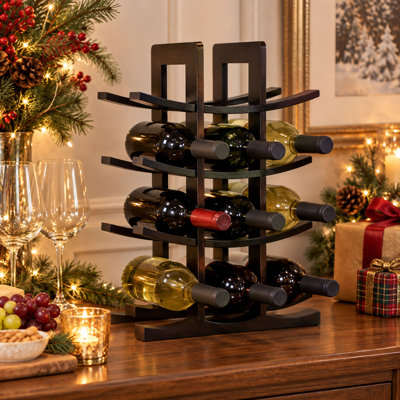 12 Bottle Bamboo Wine Rack with Compact Countertop Design, Dark Espresso