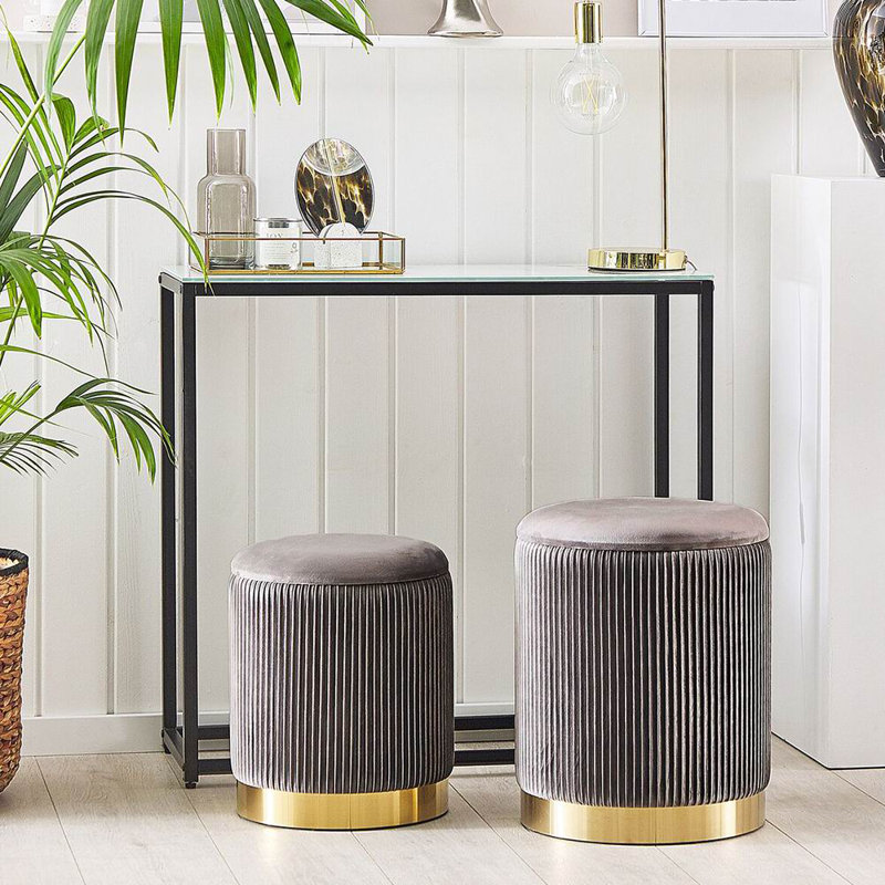 OTTOMAN AVEC ENSEMBLE DE RANGEMENT DE 2, Gris à rayures