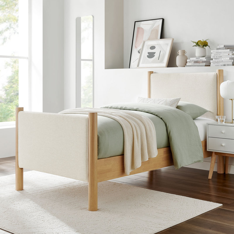 Lit plateforme tapissier Maven Boucle, Chêne peint ivoire, Simple, Bois manufacturé