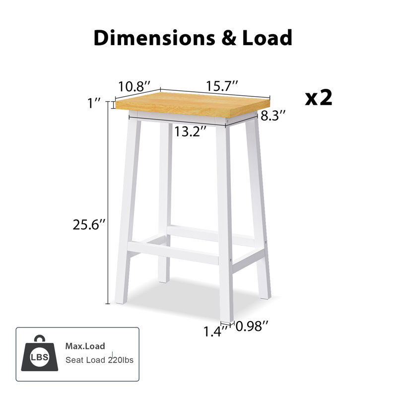 Tabourets de bar en bois massif K&K, Blanc
