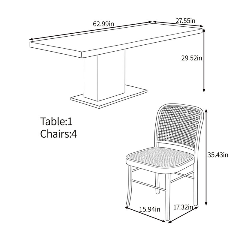 Multi-functional solid wood practical table set, 29.52"H x 62.99"L x 27.55"W