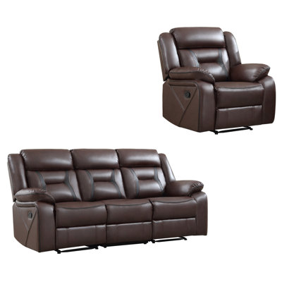 3 - Piece Modern Soft Vegan Leather Manual Reclining Living Room Set