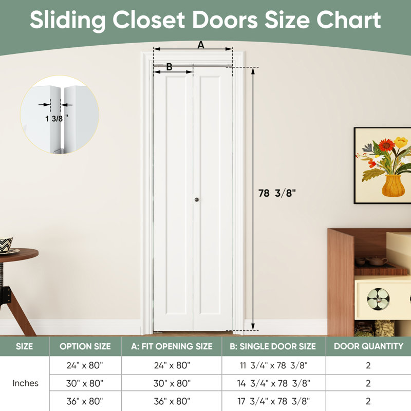 24"x80" 1 Panel Shaker Style White Primed Hollow-Core Composite Interior Bifold Closet Door, 24" x 80"