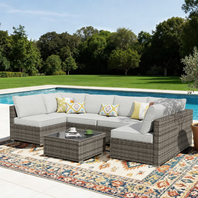 7 - Piece Outdoor Conversation Set,  Wicker Patio Seating Group, All Weather Sectional Sofa Set with Cushions for Garden, Backyard