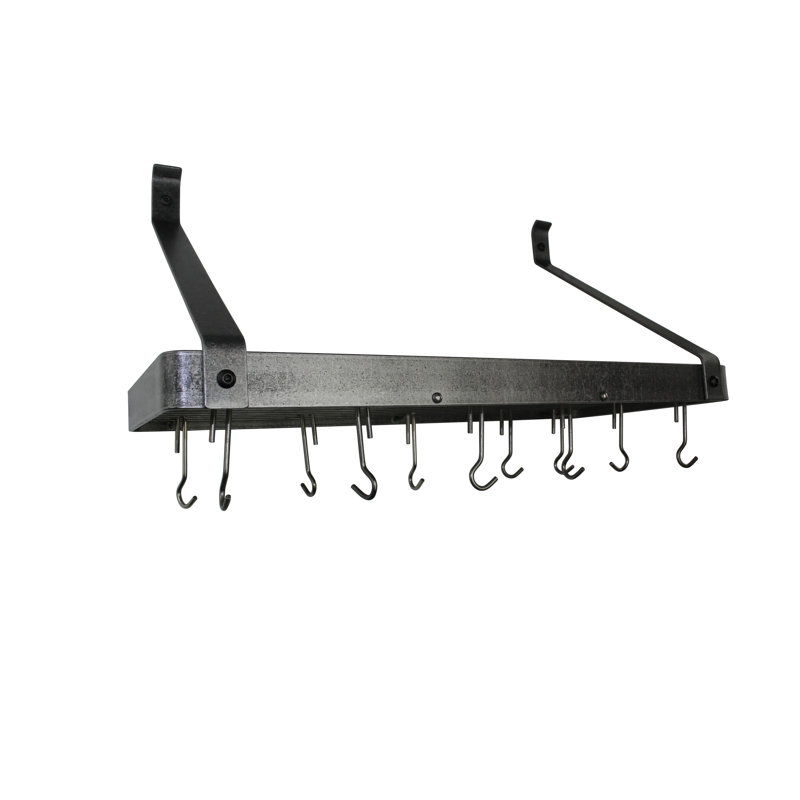 Hammered Steel Wall Mounted Pot Rack with Hooks