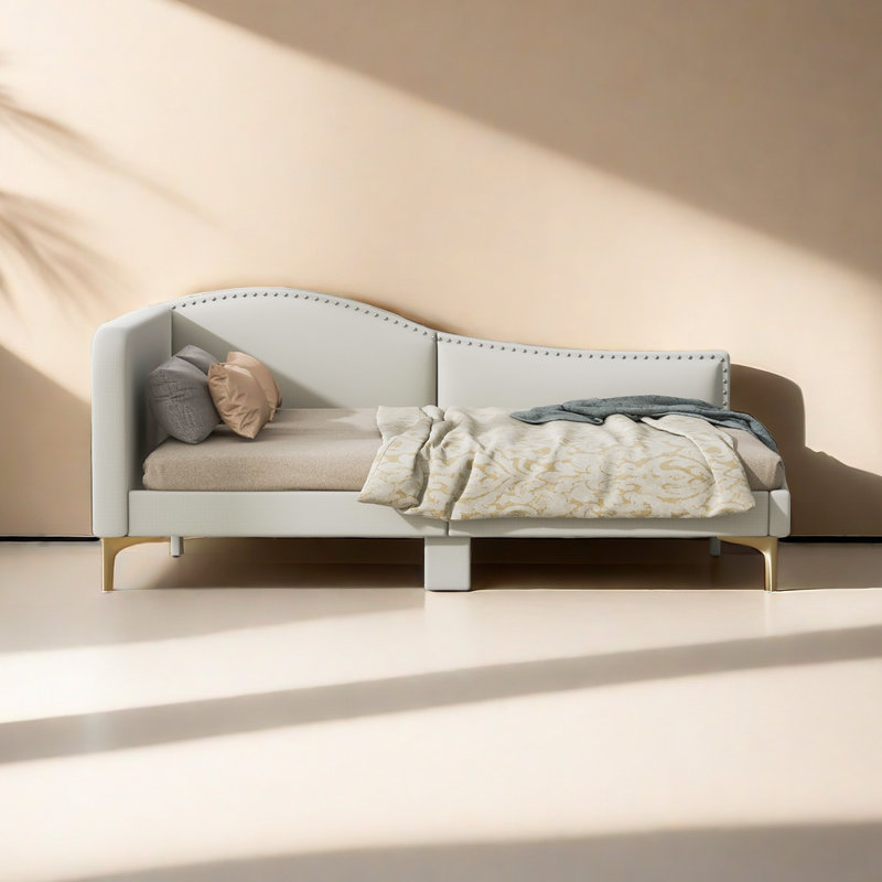 Lit de jour rembourré Kyilaa, Beige, Double