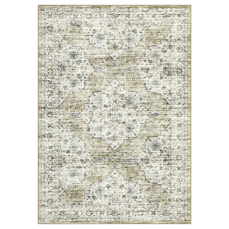 Vintage Floral Rug Washable Rug for Living Room, Retro Oriental Carpet, Soft Low Pile Non Shedding Floor Covering, Foldable Thin Non Shedding Indoor Mat for Bedrooms, Nurseries