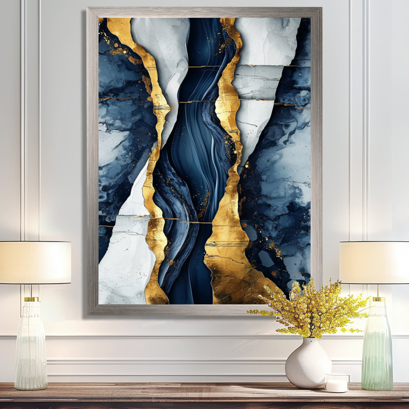 Standish - Abstract Wall Art Living Room, H 32 po x l 16 po, Argent argent, Reproduction encadrée d'une seule photo