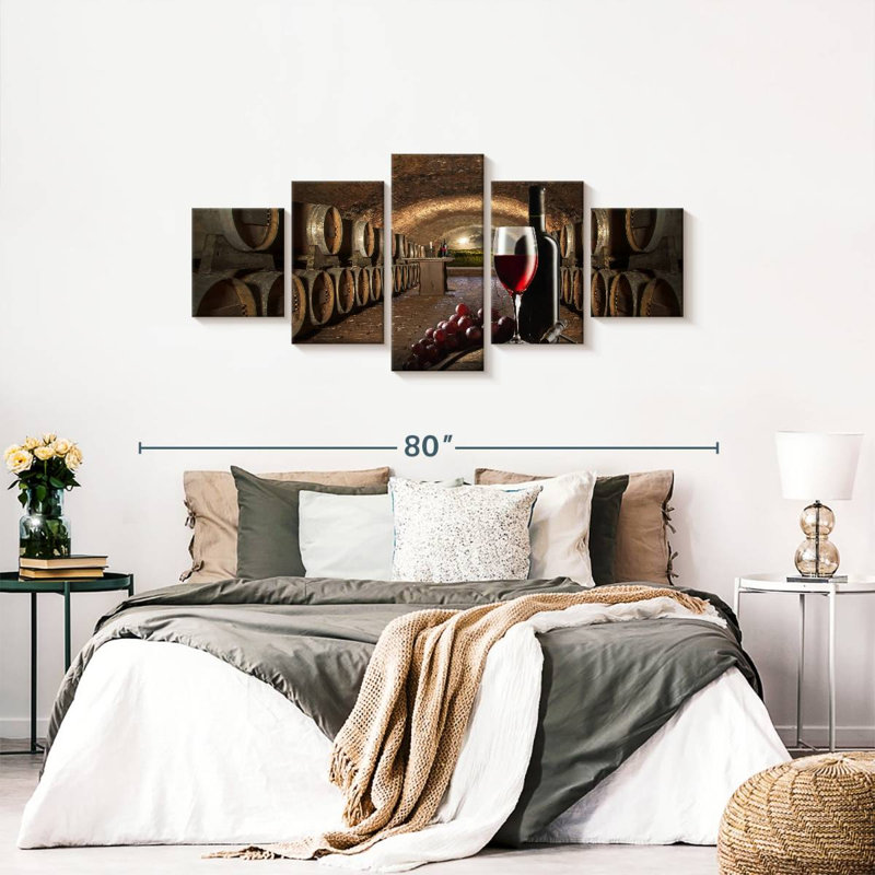 Ensemble de vinerie sur toile 5 pièces, H 68 po x l 30 po x P 1,25 po