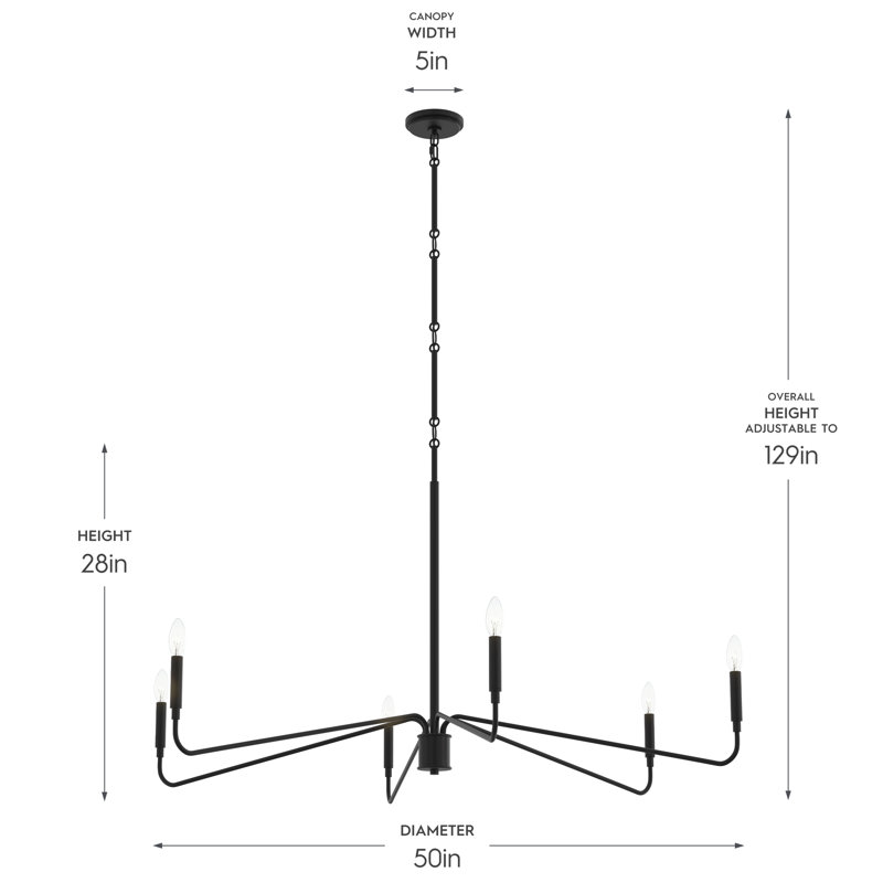 Lustre très grand 6 lumières Pilar, Noir mat