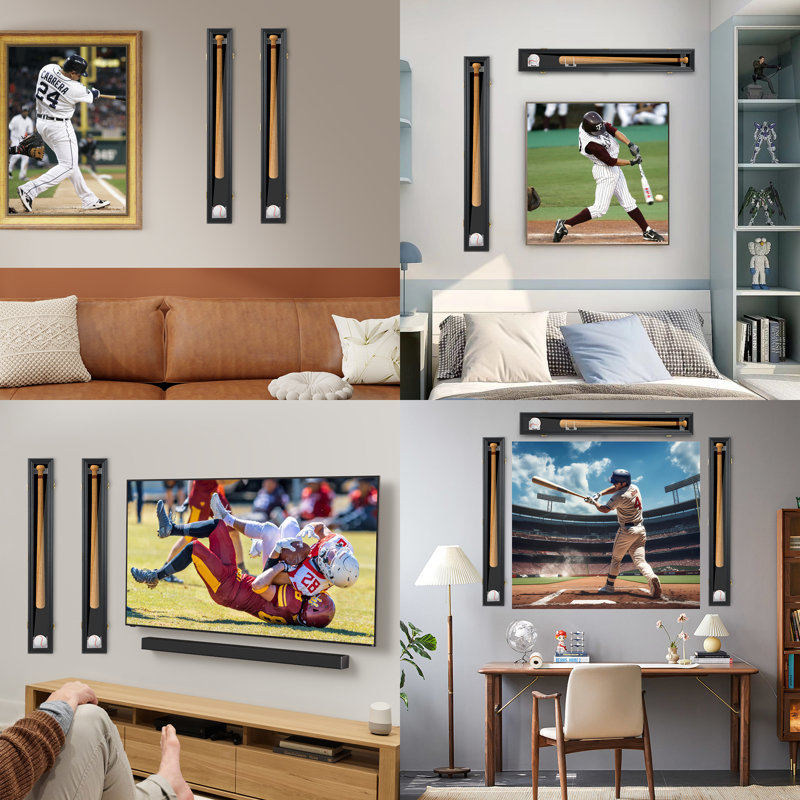 Présentoir mural de baseball en acrylique avec protection UV et deux étuis de baseball, cadre en bois (paquet de 2)
