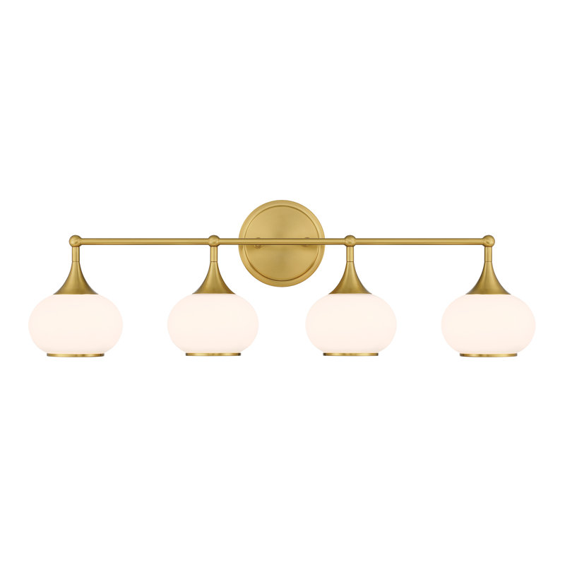 Dimmable Bathroom Wall Light with White Glass Shades, 27cm H x 81.9cm W x 18.9cm D , 4, Antique Brass