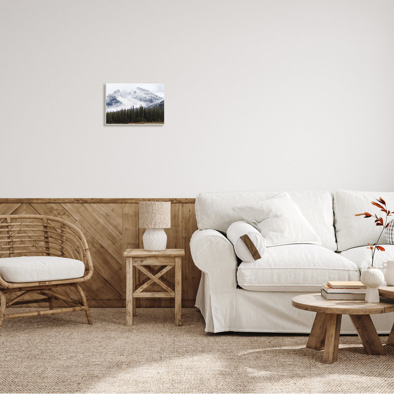 Snowy Mountain Top Tall Fir Trees, H 10 po x l 15 po, Plaque de bois