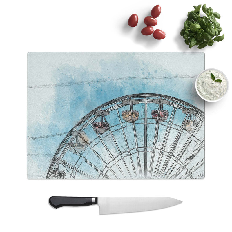 Tempered Glass Santa Monica Pier Ferris Wheel Chopping Board, 28.5 cm W x 20 cm L