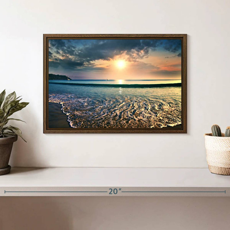 Grand coucher de soleil, 13 po x 9 po, Cadre flottant noyer