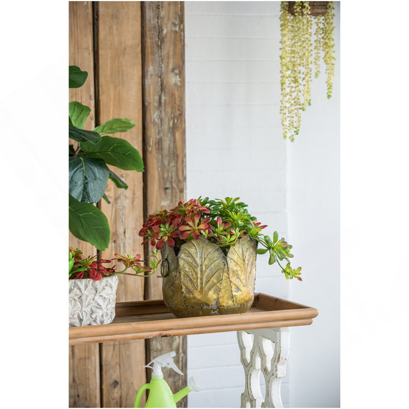 Ensemble de 3 jardinières en métal patiné, L: 17,7 x 17,7 x 11 po, M: 15 x 15 x 10,2 po, 11,5 x 11,5 x 10 po