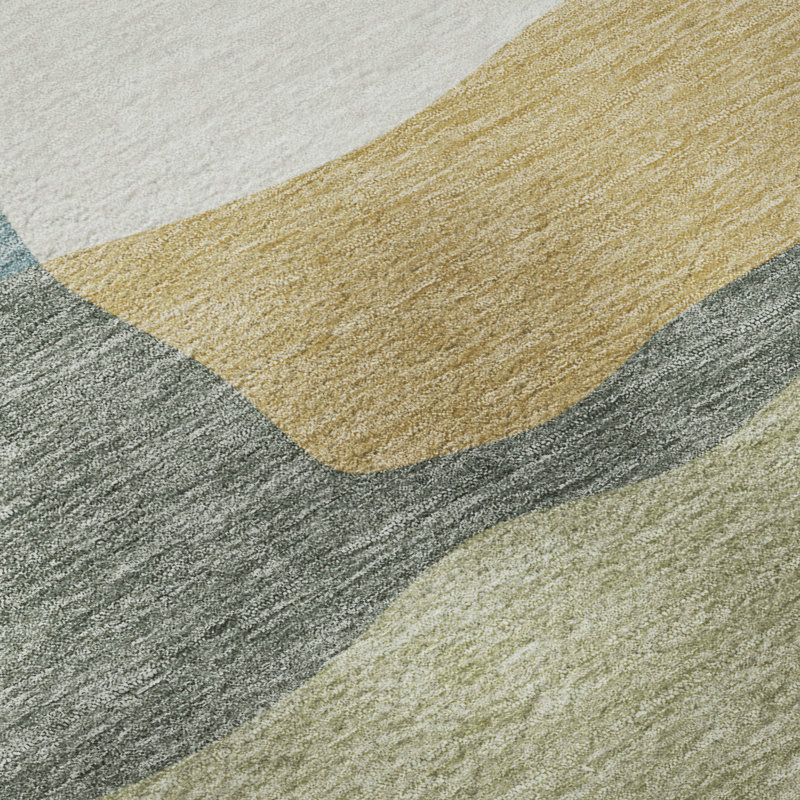 Premium Machine Washable Mayfield AMF2400 Geometric Rug, Seafoam, 9' x 12'