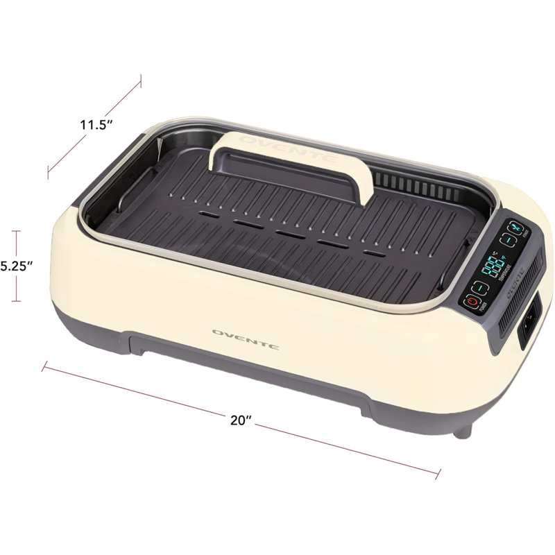OVENTE Smokeless Indoor Grill, 1500W Electric Portable Korean BBQ Grill with One-Touch Control, LED Smart Display, Tempered Glass Lid, Two Removable Non-Stick and Dishwasher Safe Plates, White SGR85W