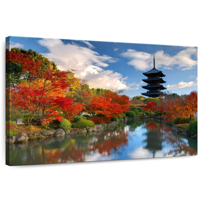 Paysage d'automne de la tour Sirci Toji, H 8 po x l 12 po