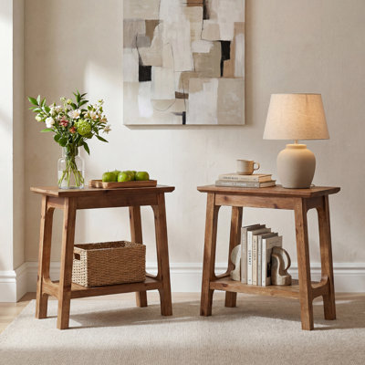 Table de bout en bois massif avec rangement (ensemble de 2)