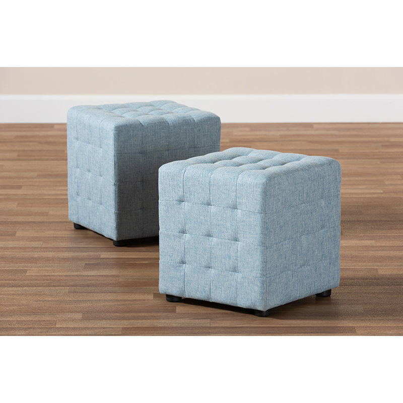 Burna Upholstered Ottoman, Light Blue