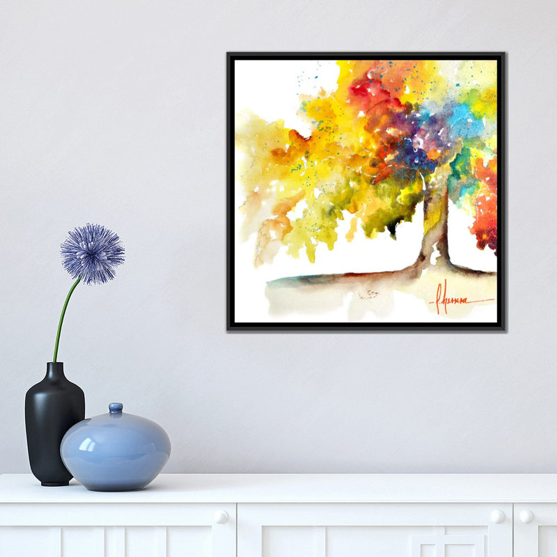 «Rainbow Trees I», reproduction sur toile, H 18 po x l 18 po x P 1,5 po, Toile avec cadre flottant noir, Pas de tapis