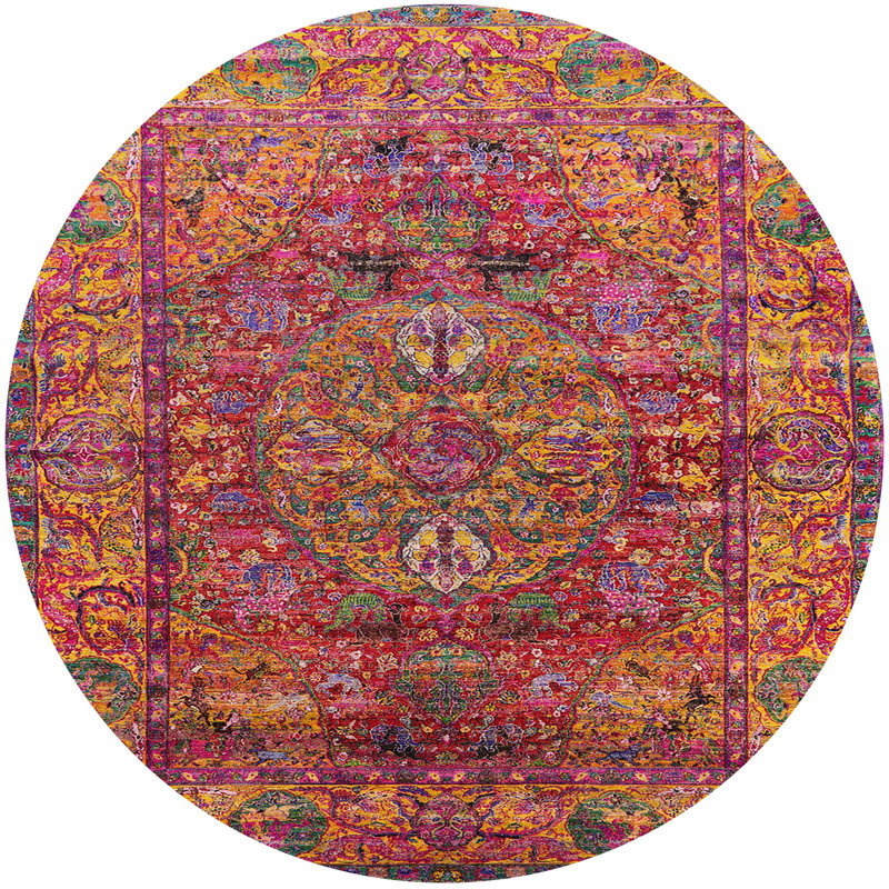 Tapis 100% moderne 1537 de style Mid-Century lavable à la machine, Rond 6 pi