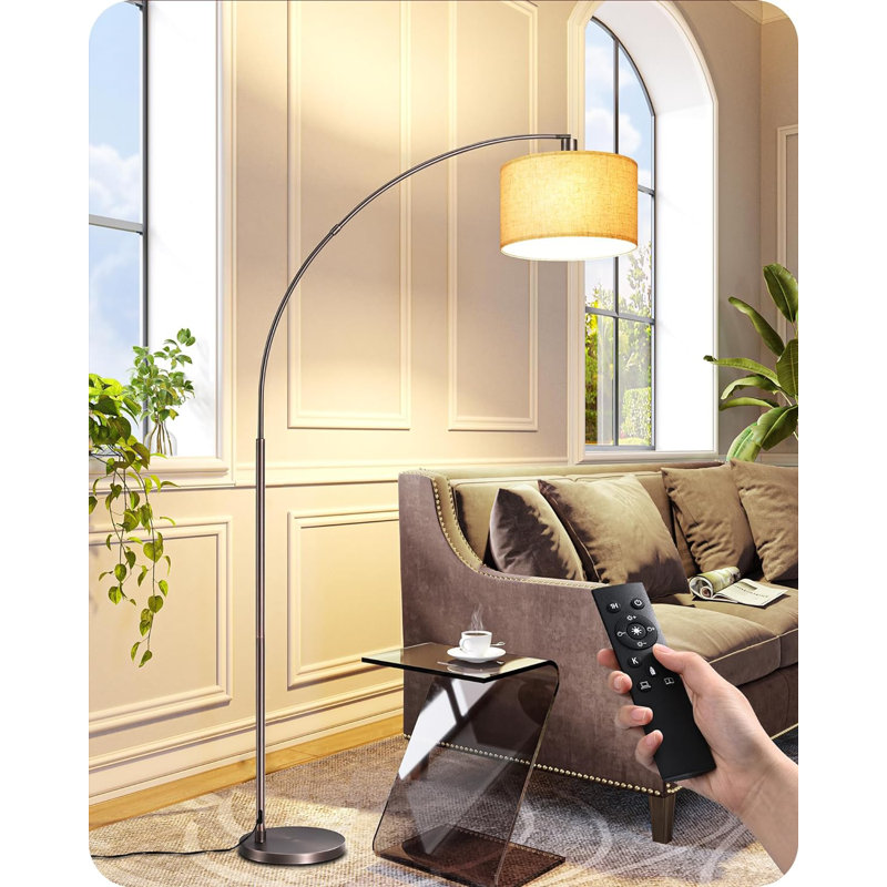 Dimmable Mid-Century Modern Floor Lamp With Adjustable Shade & Remote, Sturdy Arc Standing Light For Living Room