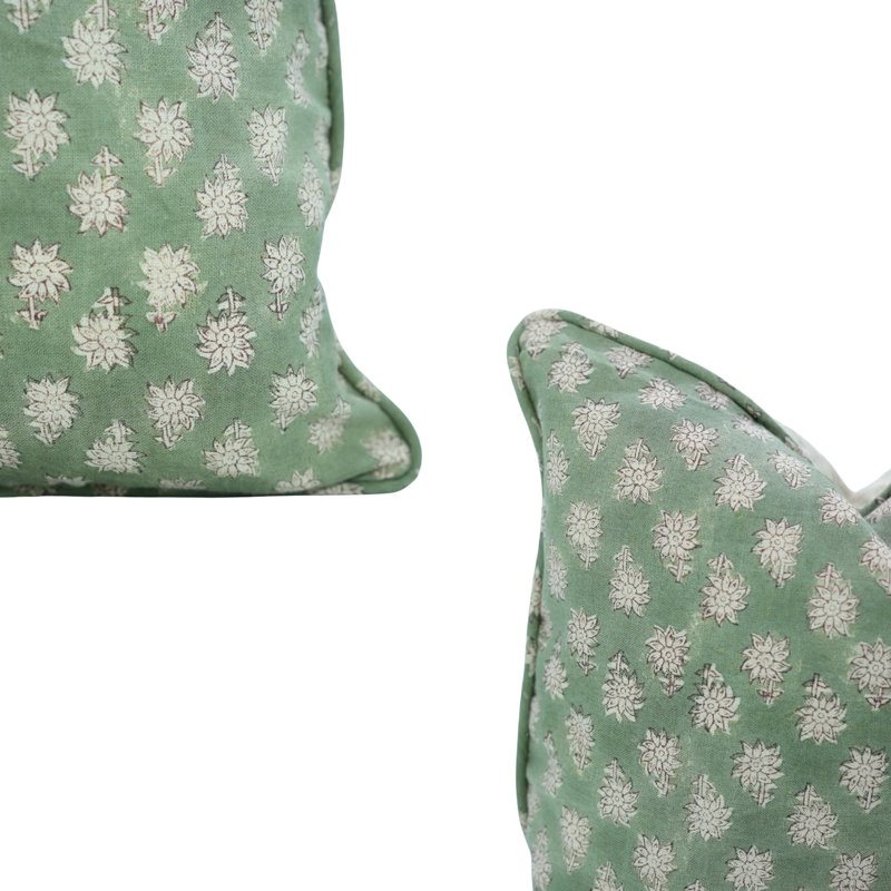 Tissu en lin de qualité supérieure imprimé à la main avec motif de passepoil pour salon Fabcline - Jasmin, Carré 14 po