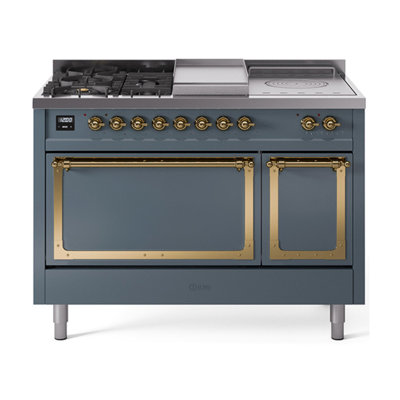 ILVE Nostalgie II Noblesse 48 in Dual Fuel Range, 5 Burner, Griddle, Frenchtop
