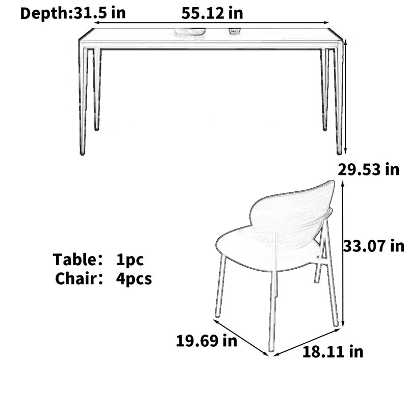 Table rectangulaire rectangulaire rétro, H 29,53 po x L 55,12 po x l 31,5 po
