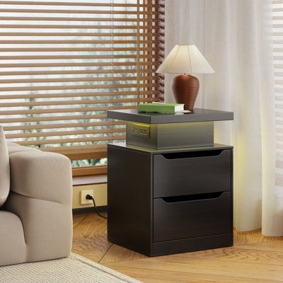 17.1''W 2-Drawer Nightstands with RGB LED Lights and Built-in Charging Station
