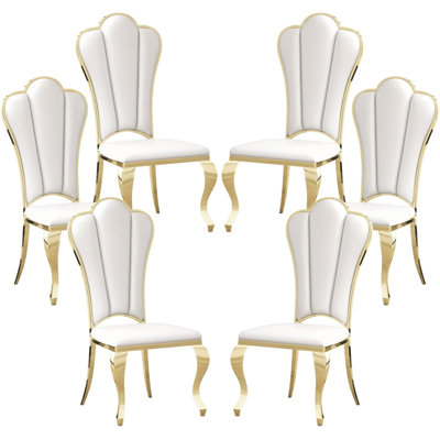 Modern Dining Chair Set of 6, Retro Luxury Leather Dining Room Chairs, Upholstered Black Dining Chairs with Stainless Steel Legs, High Back Stripe Armless Side Chair for Living Meeting Room