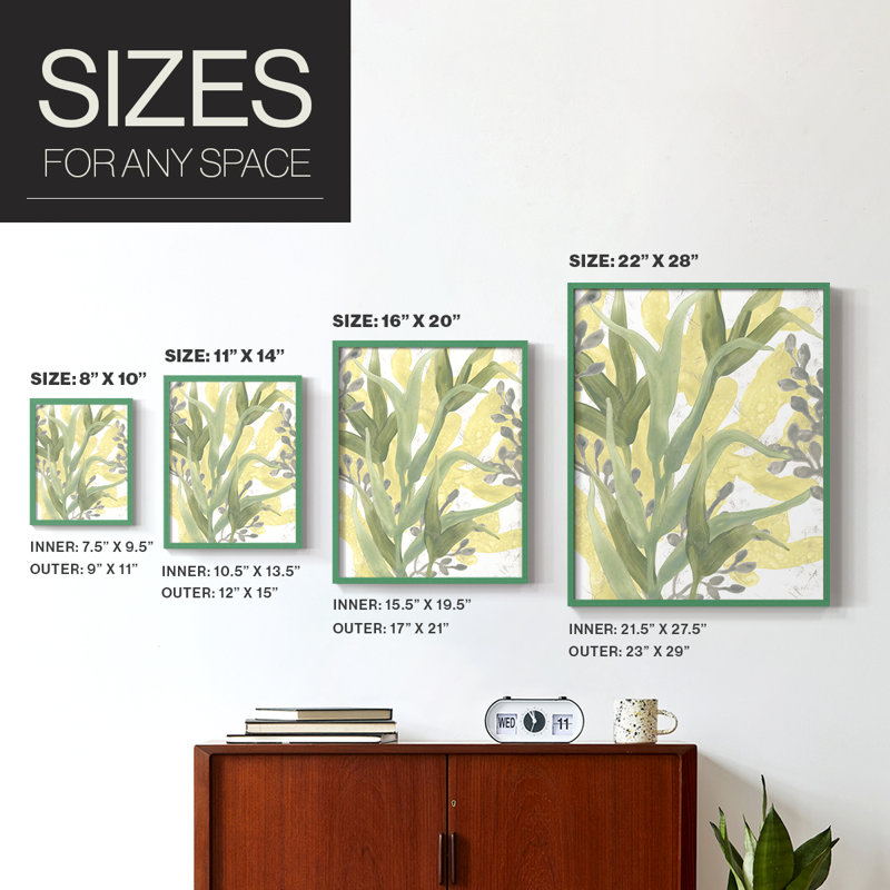 Sea Grass Fresco II, reproduction encadrée - bois massif, H 10 po x l 8 po, Vert