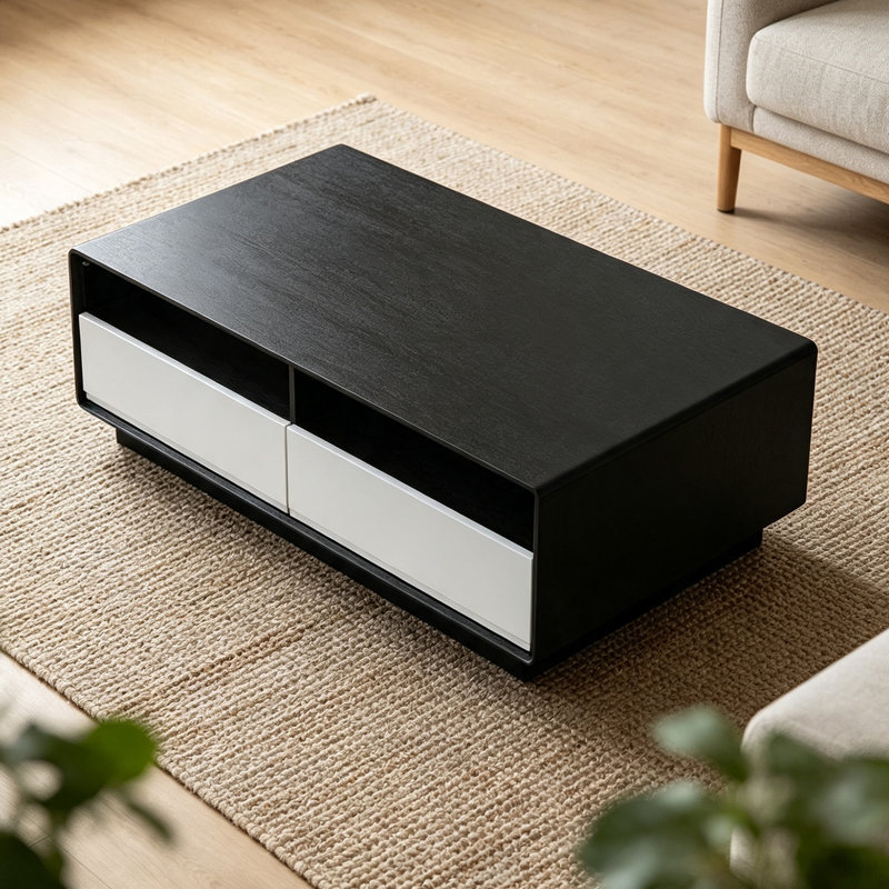 Table basse Nordic, H 15 po x l 51,18 po x P 27,55 po, Noir / blanc