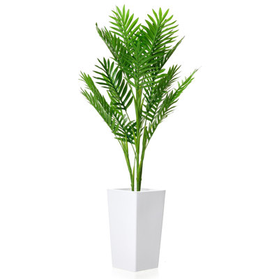 4,2 pi palmier artificiel en pot, faux palmier aréca tropical avec 20 feuilles, base lestée pour la décoration de salon de bureau à domicile