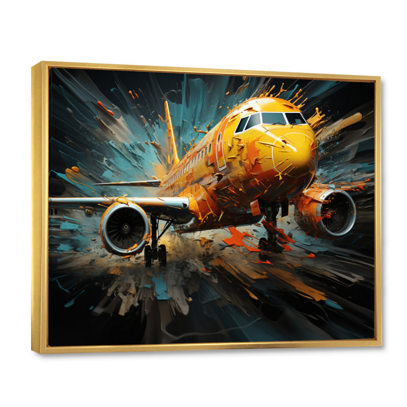Plane Abstracted Velocity - Transportation Wall Decor, Cadre flottant doré, H 34 po x l 44 po x P 1,5 po