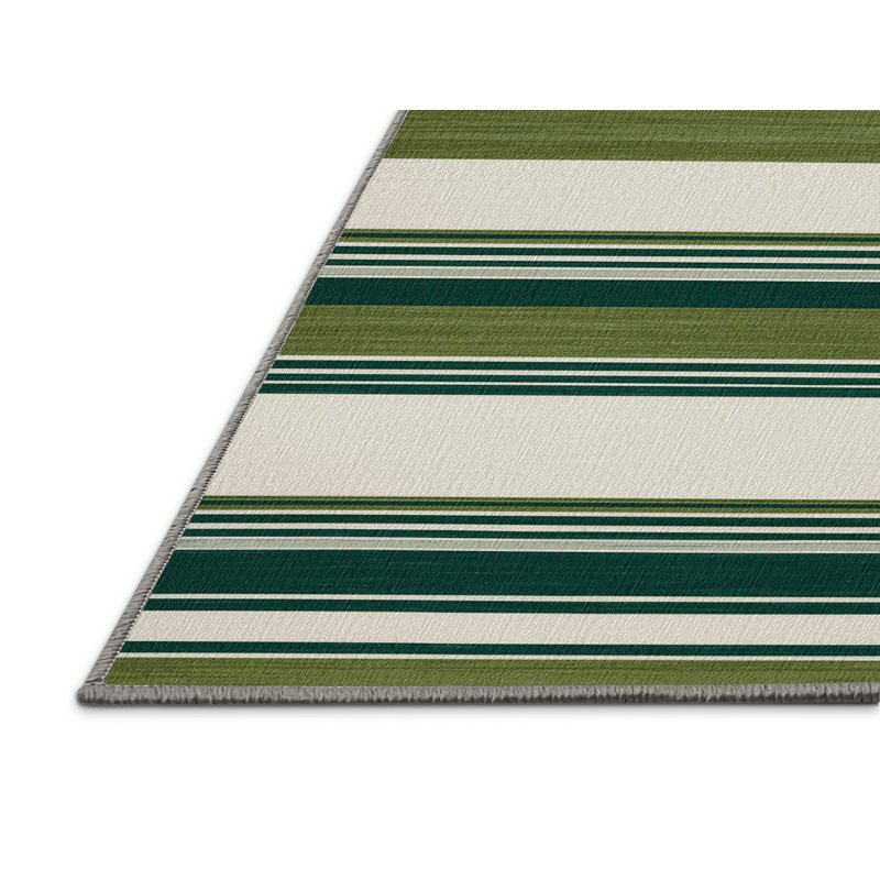 Washable Moss White Striped Area Rug, Rectangle 8' x 10'