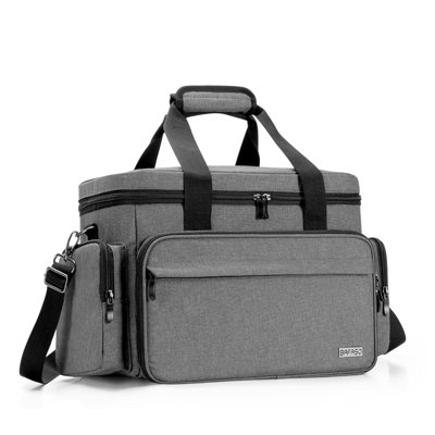 Grande trousse à maquillage avec 2 pochettes amovibles et séparateurs amovibles, trousse à maquillage multifonctionnelle pour ranger les fournitures de maquillage et de coiffure (brevet en instance), gris