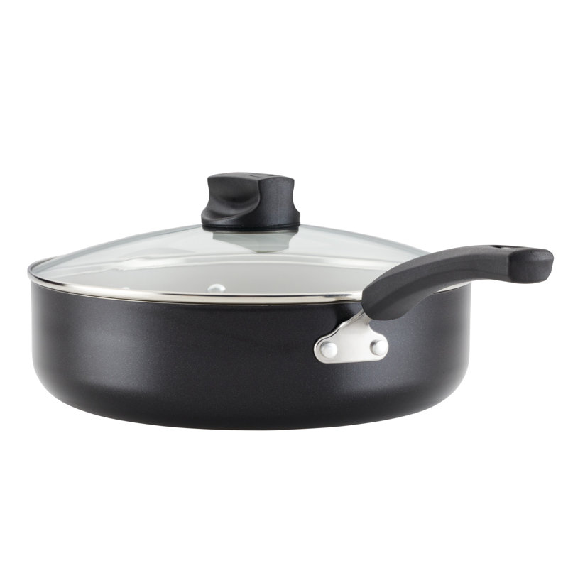 Black Aluminum Nonstick Jumbo Cooker with Lid and Helper Handle, 6 Quart