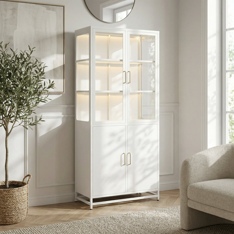 Grande armoire vitrée avec éclairage DEL et tablettes réglables pour des solutions de rangement polyvalentes pour la maison et le bureau