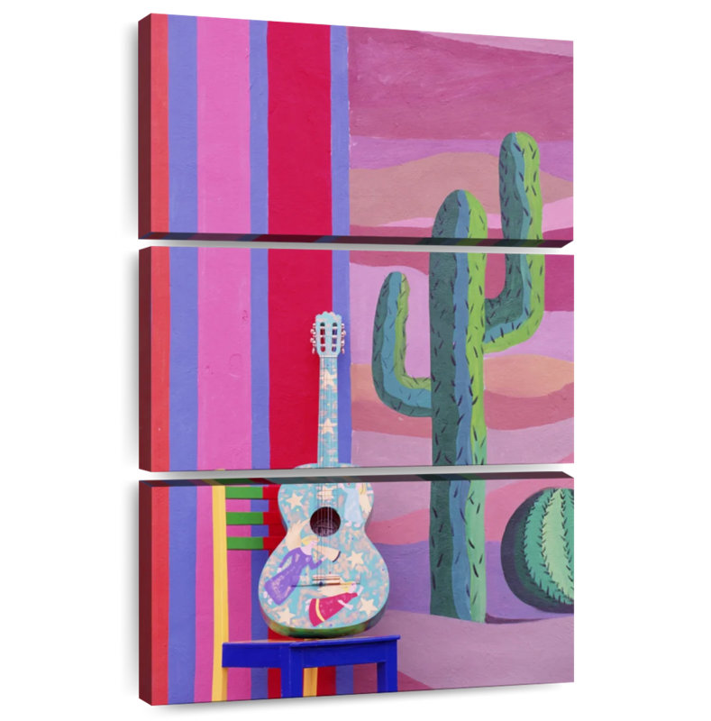 Guitare et cactus Abarca, H 45 po x l 28 po