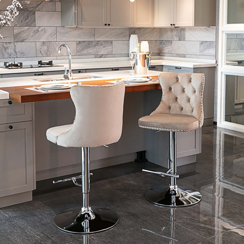 Tabouret à hauteur réglable Blevens, Kaki, Argent