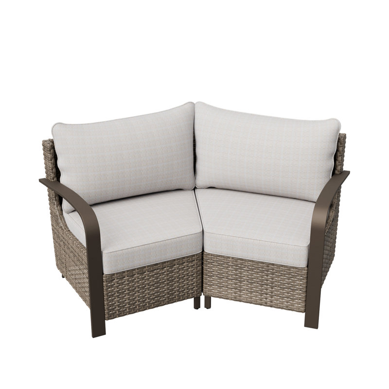 2-Piece Patio Wicker Sectional Seating Group Sofa, Metal Curved Armrest, Beige