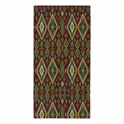 1Pcs Ethnic Diamond Pattern Beach Towel, Featuring Geometric Shapes in Earthy Tones. Large Microfiber for, Travel, and Camping, Unisex.