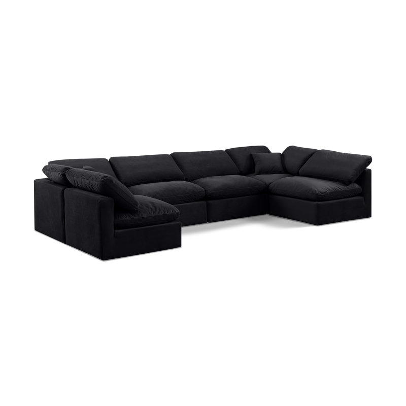 Canapé modulaire en velours 6 pièces Hinami, Velours noir