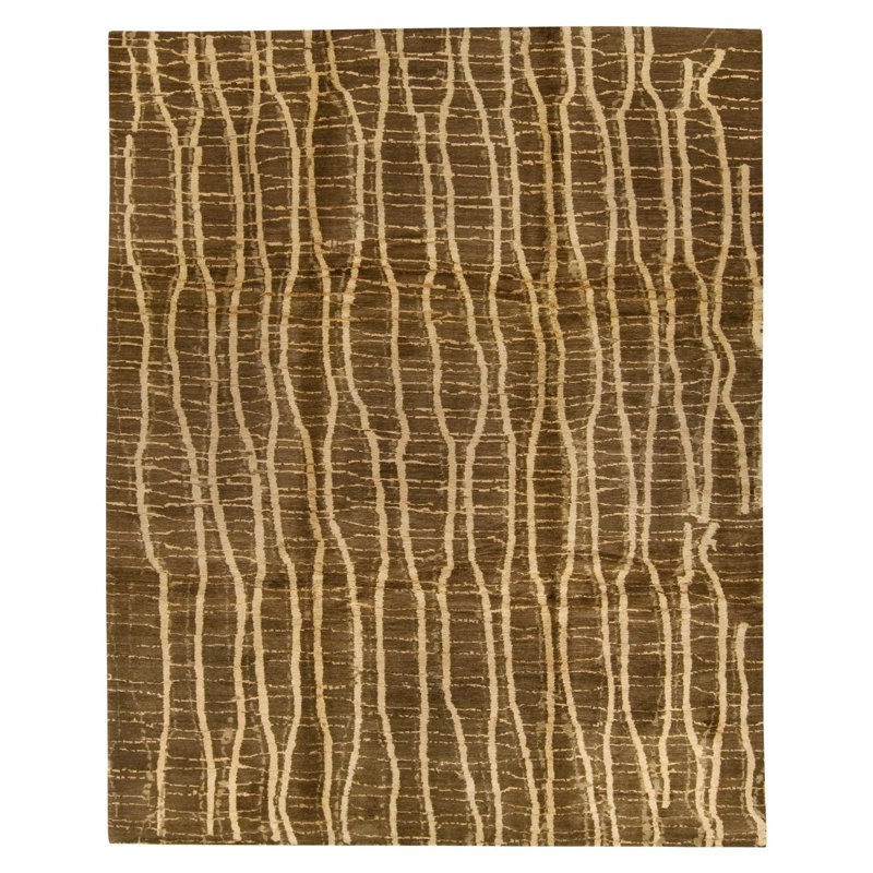 Dragnet Wool Striped Area Rug in Beige/Green, Rectangle 8' x 10'