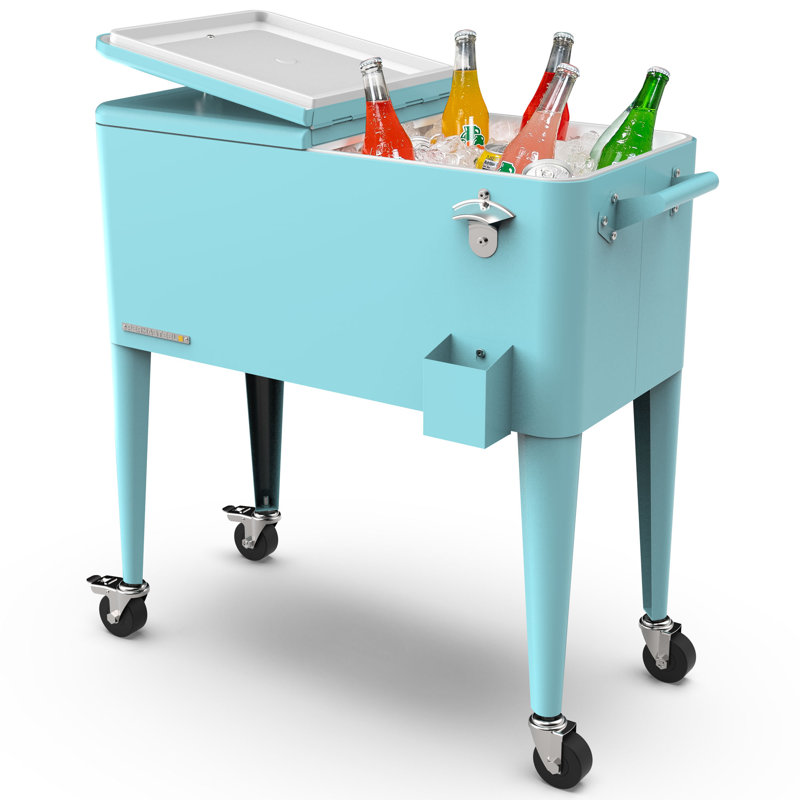 Permasteel 80-Qt Classic Outdoor Patio Cooler On Wheels, Turquoise
